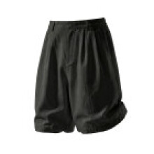 (Black,XL)Youth Mens Lightweight Shorts With Linen Texture And Elastic Waist For Spring Athleisure