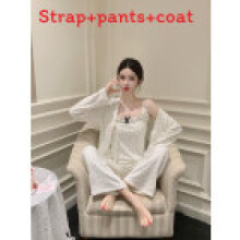 (M)Comfortable Homewear Threepiece Outfit With Ruffle Collar And Polka Dot Cardigan For Home And Leisure