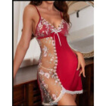 (Red,L)Polyester Lingerie Sleepwear With Seethrough Design For Women Bedroom Fashion