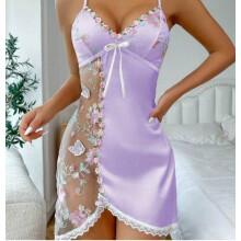 (Purple,XL)Polyester Lingerie Sleepwear With Seethrough Design For Women Bedroom Fashion