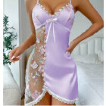 (Purple,2XL)Polyester Lingerie Sleepwear With Seethrough Design For Women Bedroom Fashion