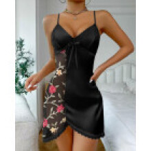 (FlowerPattern,M)Polyester Lingerie Sleepwear With Seethrough Design For Women Fashion Bedroom