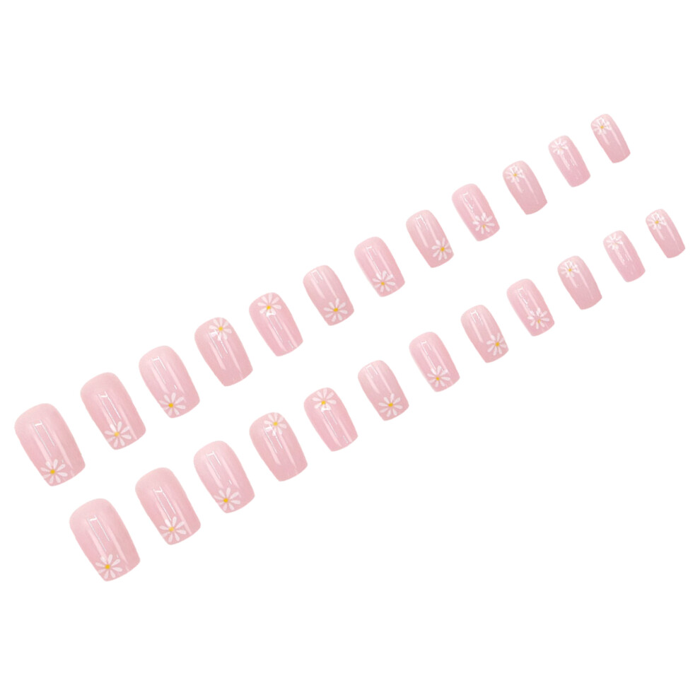 Zhouq-Outdoors Glossy Pink Floral Fake Nails For Daily & Parties