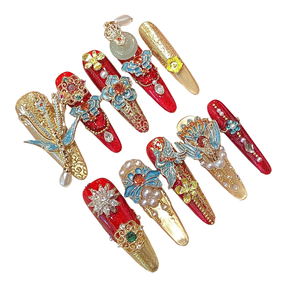 Zhouq-Outdoors (Xs) Pearl Wedding Fake Nails - Full Cover Stick On