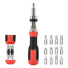 13-in-1 Multi-Bit-Schraubendreher-Set mit Verstellbarer Magnetratsche, 180-Drehgelenk, 12 Bits und Gepolstertem Griff für Heimwerkerarbeiten