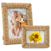 2-Teiliges Rattan-Bilderrahmen-Set, 4x6 & 5x7 Boho-Fotorahmen, Handgefertigtes Bilderrahmen-Set im Landhausstil Aus Weide für Wand und Tisch