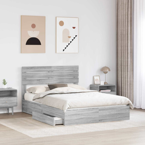 VidaXL vidaXL Storage Bed Grey Sonoma 140 x 200 cm Engineered Wood 2