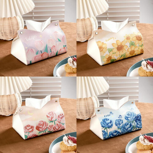 (Blue)Contemporary Leather Tissue Organizer For Home And Car Multifunctional Features 1