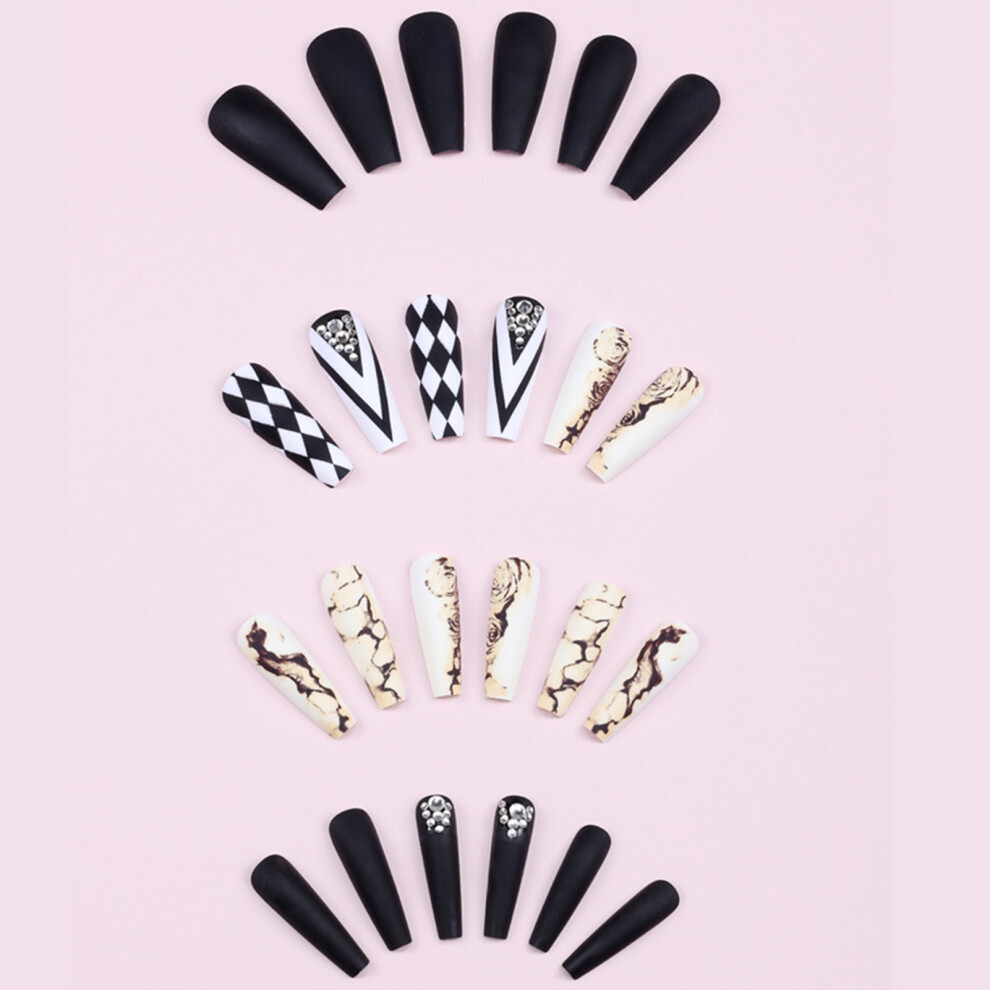 Reach-Tools Frosted Black Checkerboard Fake Nails - Unbreakable