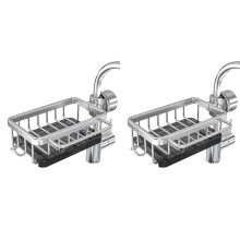 2X Sponge Holder, Space Aluminum Detachable Hanging Faucet Drain Rack with Hook Silver