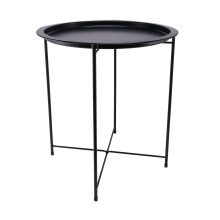 Folding Side Coffee Table Round Metal Tray Top Portable Coffee Night Stand,Black
