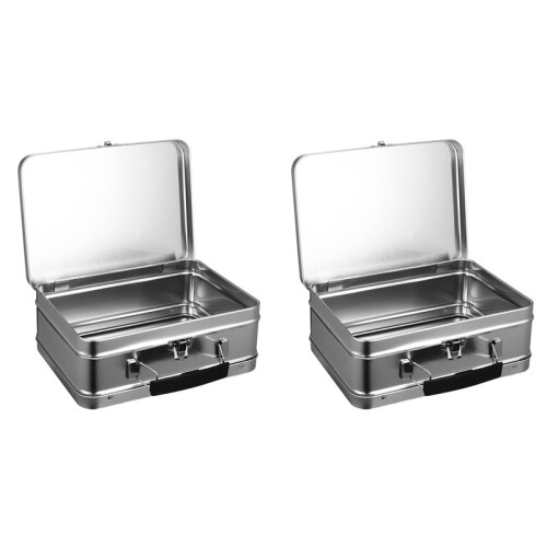 2X White Handle Tinplate Storage Box Large Capacity Desktop Ganizer Gift Tin Carry Box for Candy Coins Iron Tin Box