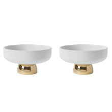 2X Ceramic Plate Tall Feet Fruit Plate Round Salad Bowl Dessert Cake Pan Snack Tray Decorative Plates (L)