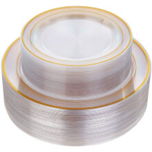 Gold Plastic Plates 60 Pieces, Disposable Wedding Plates, Plastic Party Plates Includes: 30 Dinner Plates 10.25 Inch and 30 Salad/Dessert Plates 7.5
