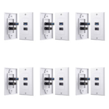 6X 2Port +USB 3.0 Female Wall Face Plate Panel Outlet Socket Extender White