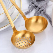 Gold Soup Ladle Colander Set, Long Handle Stainless Steel Kitchenware Cookware Serving Spoon(10 PCS)