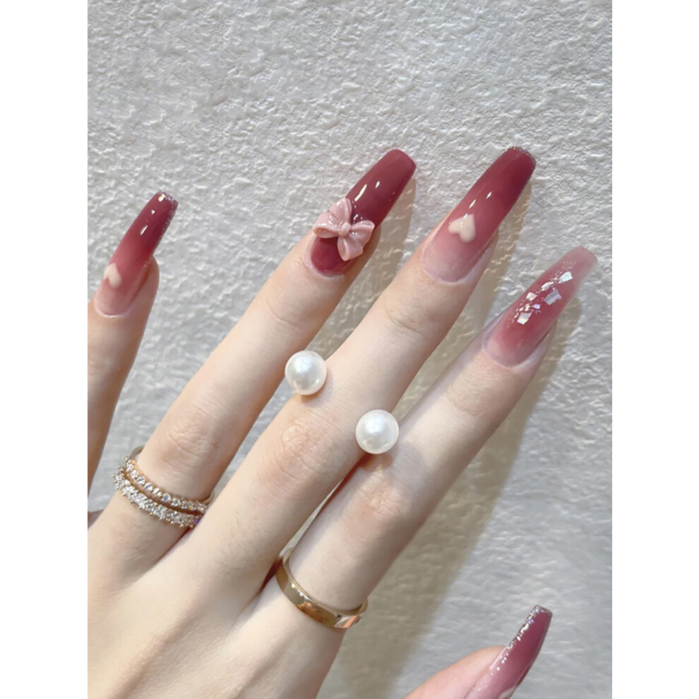 Dachuang Beauty (Standard) Pink Ballet Nails With Bow & Heart