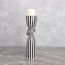 Black & White Striped Twist Candlestick Resin Ornament Dining Table Decoration Irregular Candle Container Holder Stand-A