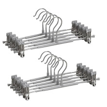 12Inch Heavy Duty Pants Skirt Hangers with Clips,Metal Trousers Hanger for Jeans Black Non Woven Shorts 10Pack Grey