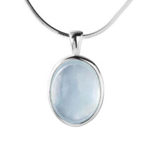 Silver Plated Oval Aqua Blue Necklace & Adjustable Ring