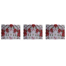 3X Weihnachten Bestickten Tischläufer, Luxus Holly Poinsettia Tischläufer für Weihnachts Dekorationen, 15 x 70 Zoll