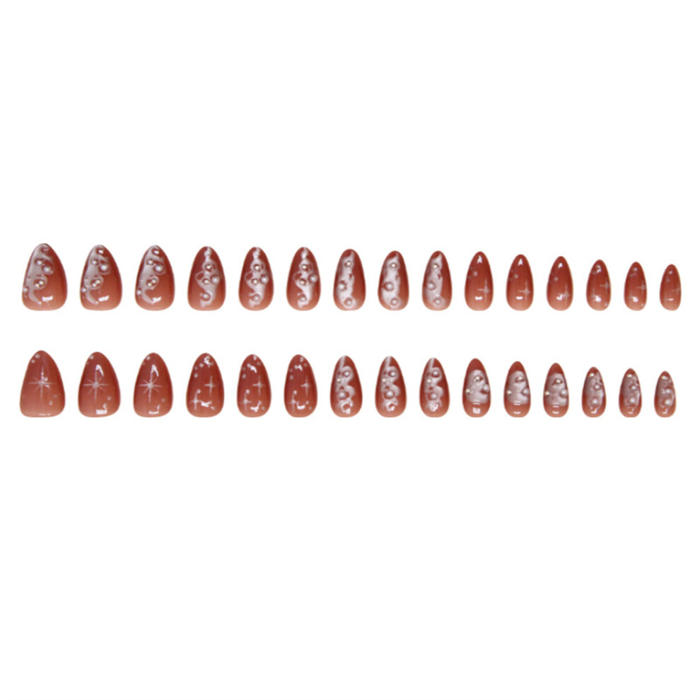 Dcph-Clothing Punk Pearl Fake Nails 30Pcs Party Wedding Set