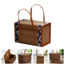 2X Picknick Geweven Mand Rieten Opbergtas Handvat Gevouwen Fruit Winkelen Voedsel Handvat Rotan Gras Opvouwbare Bamboe Mand B