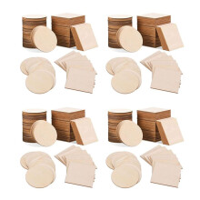 200 Pezzi Fette di Legno 4X4 Pollici Pezzi di Legno Non Finiti Quadrati E Rotondi in Legno per DIY Sottobicchiere Arti Pittura Colorazione Artigianato