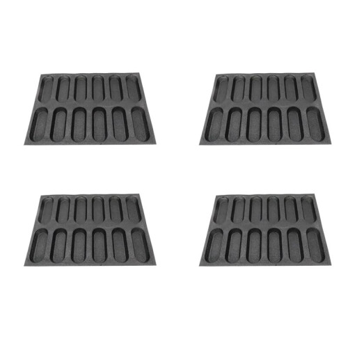 4X 12-Håls Silikonbaguette Pan-Non-Stick Perforerade Franska Brödformar, Varmkorvformar, Bakfoder Mat Brödform