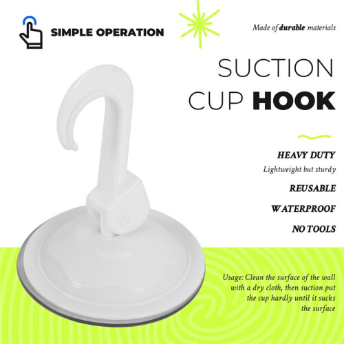 Household Wardrobe White Plastic 7cm Dia Suction Cup Single Hook Wall Hangers 1