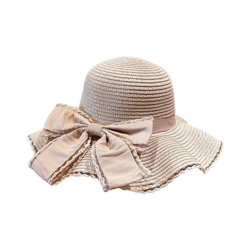 (Pink) Elegant Lace Bowknot Straw Hat for Summer Beach
