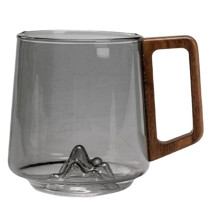 Guanshan Glass Single-Layer Side Wooden Handle Drinking Cups Household Large-Capacity Milk Tea Juice Single-Layer Cup