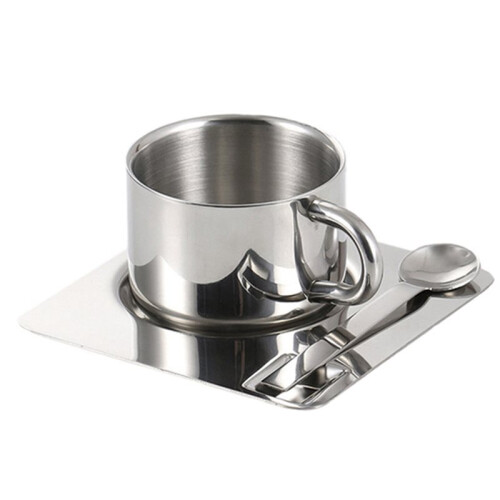 2X Coffee Cup Set with Spoon Placemat Kitchen Beverage Water Cup Tableware Accessories 1