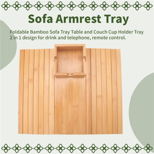 Sofa-Armlehnentablett, Couch-Getränkehalter, Bambus-Tablett mit Getränkehalter, Bambus-Couch-Getränkehaltertablett 1