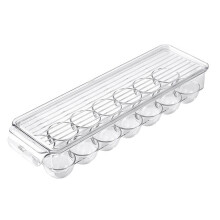 Clear Plastic Egg Holder - 14 Egg Tray Holder - Free Fridge Organizer with Lid, Refrigerator Storage Container