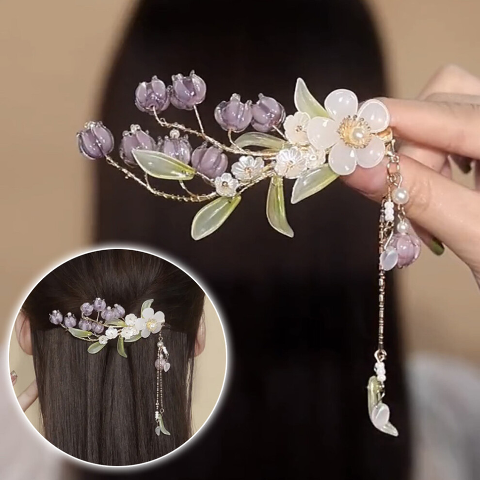 Phui-Pet-Supplies Floral Hair Clips For Women, Alloy Fringe Headwear
