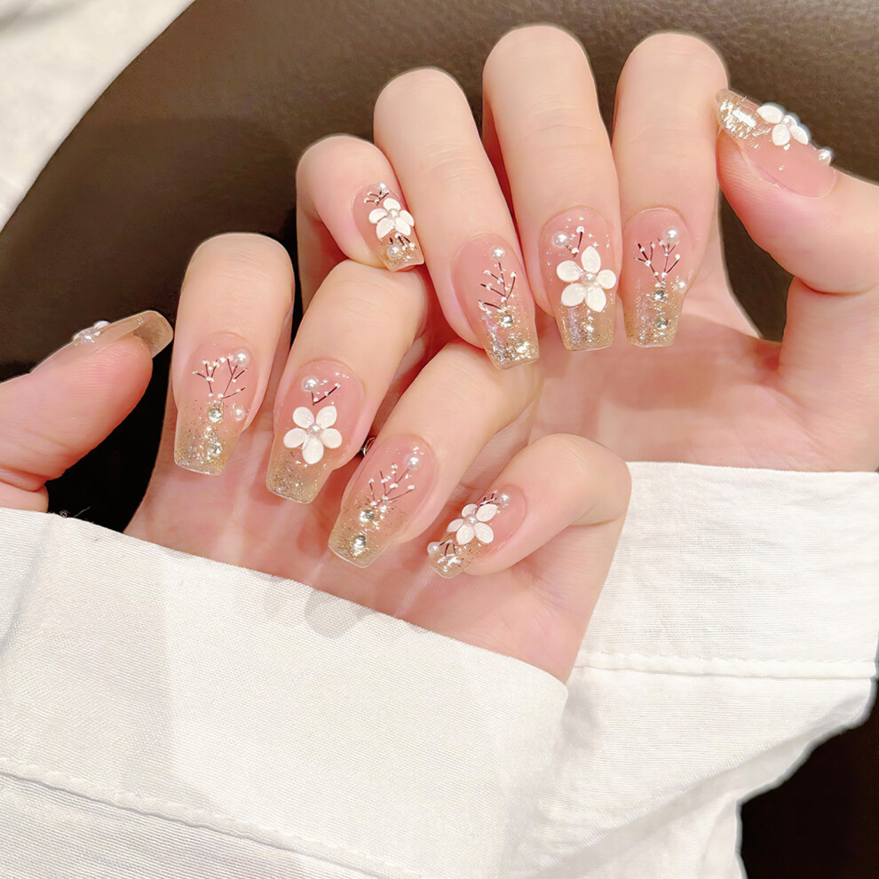 Bright-Home (Xs) Glossy Fake Nails With Silver Glitter Tip Natural Unbreakable Nail Simple Wear For Manicure Lovers And Beauty Bloggers