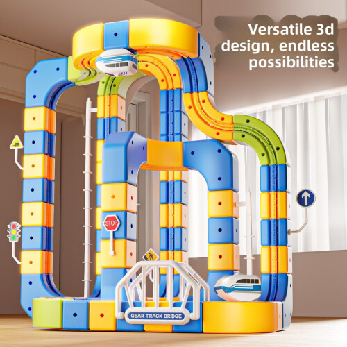(124pcs)Kids Gravity Suspension Train Toy With Interlocking Modular Tracks For Cognitive Skills Interactive Learning 2