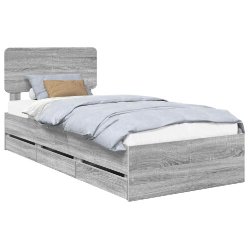 VidaXL vidaXL Bed Frame with Drawer Grey Sonoma 75 x 190 cm Engineered Wood 1