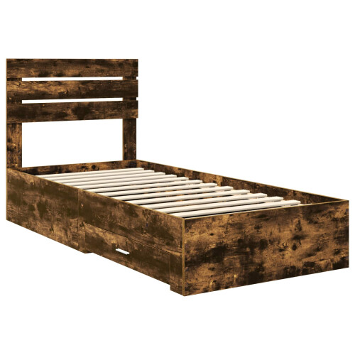VidaXL vidaXL Bed Frame Smoked Oak and Silver 75 x 190 cm Engineered Wood 1