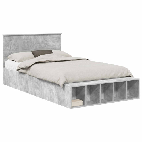 VidaXL vidaXL Bed Frame with Shelf Concrete Grey 120 x 190 cm Engineered Wood 1