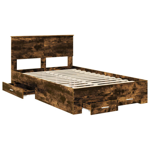 VidaXL vidaXL Bed Frame with Drawer Smoked Oak 120 x 190 cm Engineered Wood 1