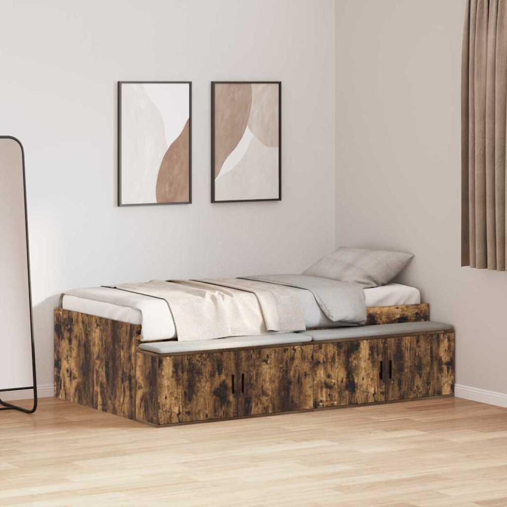 Vidaxl Bed Frame With Drawer Smoked Oak 90 X 200 Cm Engineered Wood