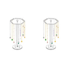 2X Acrylic Necklace Organizer Rotating Necklace Holder Hanger Clear Jewelry Organizer Display Stand with 36 Hooks