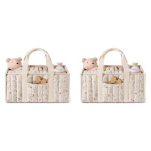 2X Windelkorb mit Blumenmuster, Stilvoller Aufbewahrungskorb Fürs Kinderzimmer, Geschenk Zur Babyparty, Babyartikel, Beige mit Blumenmuster
