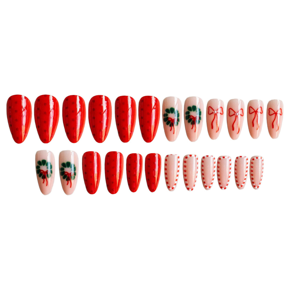Roc-Electron Christmas Press On Nails 24Pcs With Bowknot