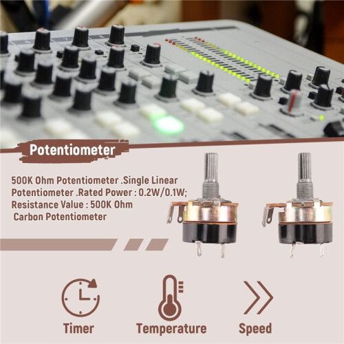 2Pcs 500K Ohm Single Linear Taper Potentiometers with /off 1