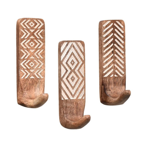 15 Pack Non-Destructive Wood Wall Hooks - Adhesive Wall Hooks - Boho Decorative Wall Hooks 1