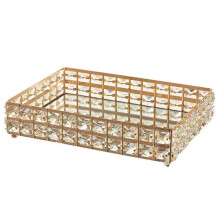 1PC Square Crystal Tray Household Cosmetics Storage Pallet Fruit Container Snacks Plate Wedding Decor Supplies -Gold