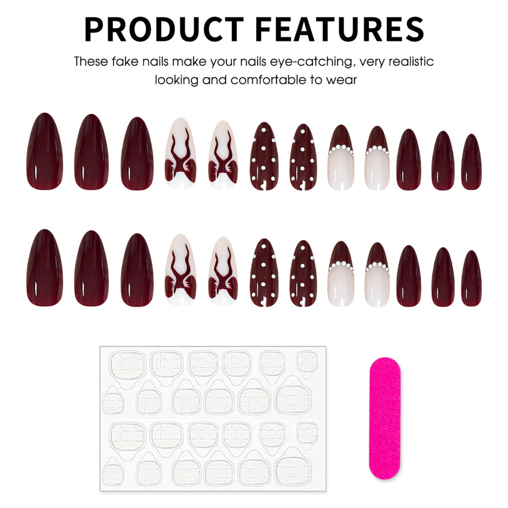 Creation-3C Bowknot Press-On Nails - Lightweight & Easy Stick
